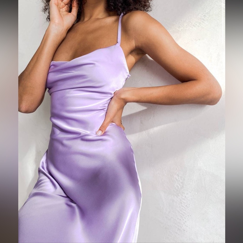 Paper Heart | Lavender purple satiny silky spaghetti strap midi slip dress
